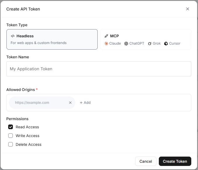 The Allowed Origins section with the origin input, Add button, and Save Origins